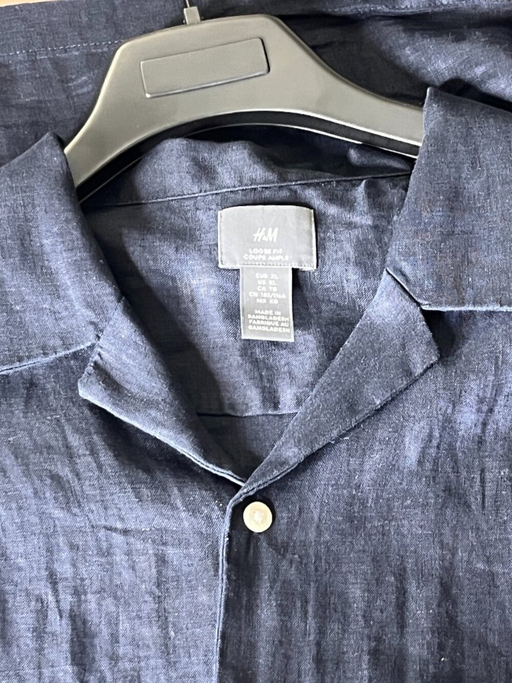 H&M Men's Relaxed-Fit Linen-Blend Shirt (Navy)